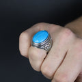 Men Handmade Large Natural Turquoise Gemstone 925 Sterling Silver Ring