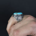 Men Solid Silver Handmade Natural Oval Turquoise Gemstone Ring