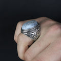 Men Handmade Solid Silver White Buffalo Turquoise Gemstone Ring