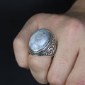 Men Handmade Solid Silver White Buffalo Turquoise Gemstone Ring
