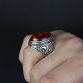 Anillo de hombre hecho a mano con gema de ámbar grabada, estilo otomano.