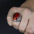Anillo de hombre hecho a mano con gema de ámbar grabada, estilo otomano.