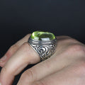 Anillo de plata de ley 925 con gema de peridoto verde para hombre