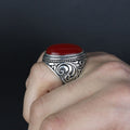 Men Handmade Red Jade Gemstone Large Ottoman Style Ring