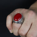 Men Handmade Red Jade Gemstone Large Ottoman Style Ring