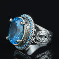 925 Sterling Silver Oval Aquamarine Ring for Men