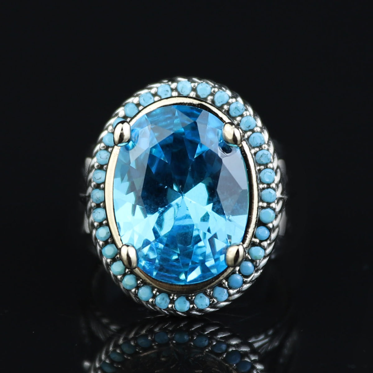 925 Sterling Silver Oval Aquamarine Ring for Men