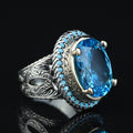 925 Sterling Silver Oval Aquamarine Ring for Men