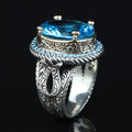 925 Sterling Silver Oval Aquamarine Ring for Men