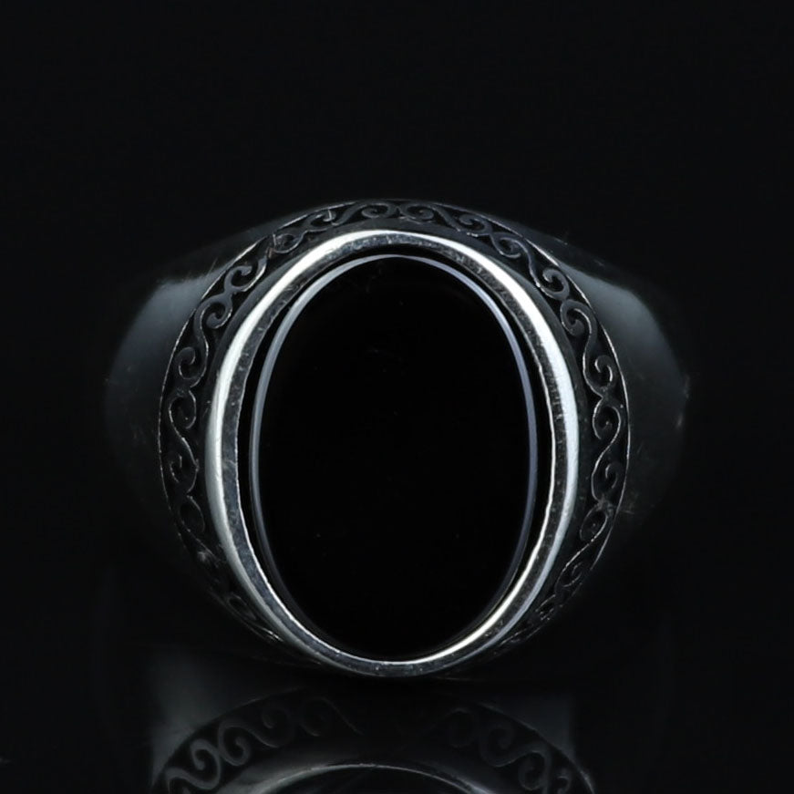925 Sterling Silver Oval Black Onyx Signet Ring for Men
