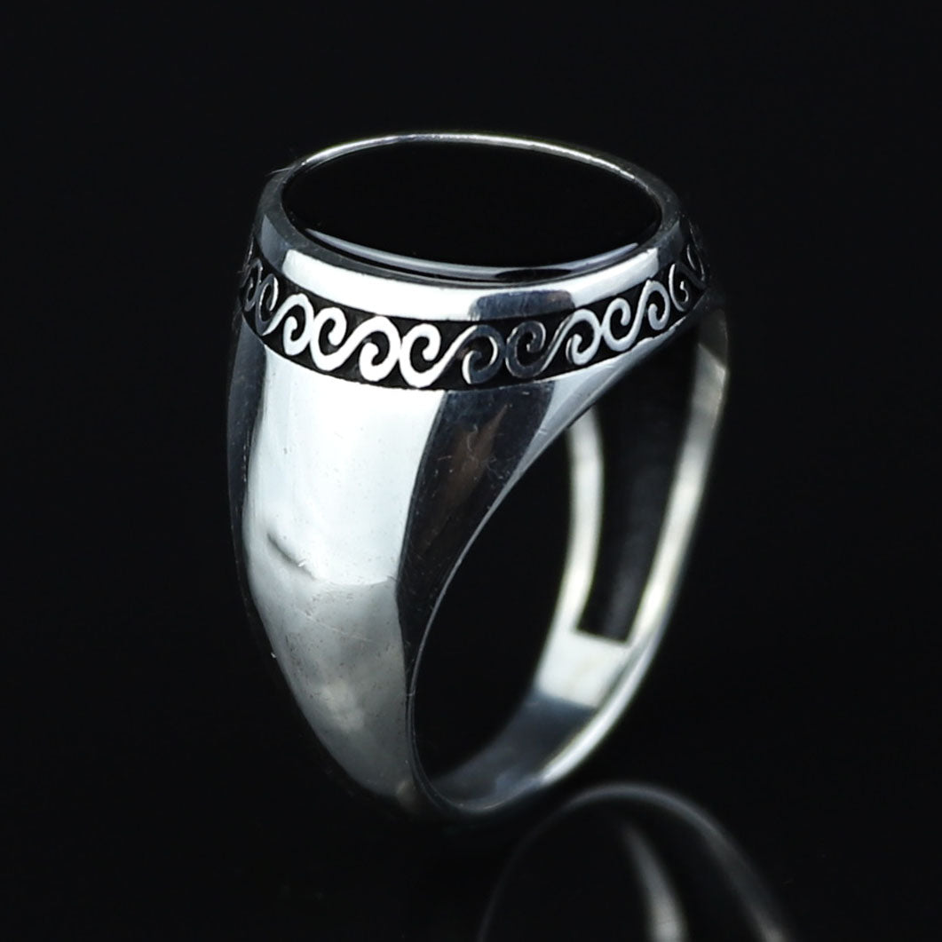 925 Sterling Silver Oval Black Onyx Signet Ring for Men