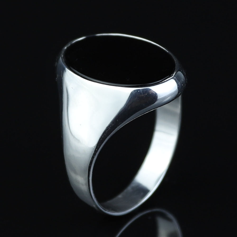 925 Sterling Silver Oval Onyx Signet Ring for Men