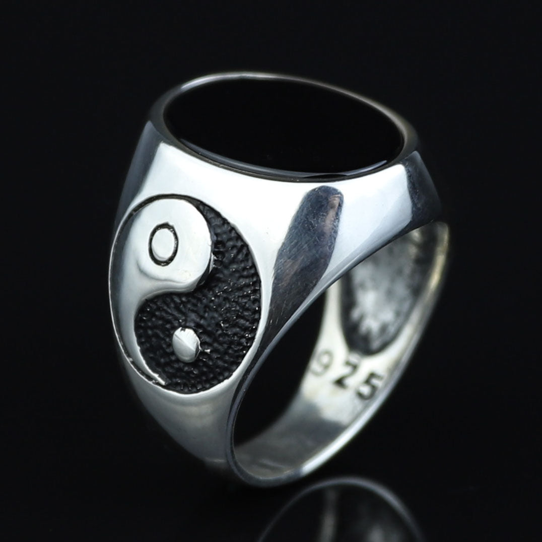 925 Sterling Silver Yin Yang Onyx Signet Ring – Unisex