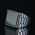 925 Sterling Silver Square Onyx Signet Ring for Men