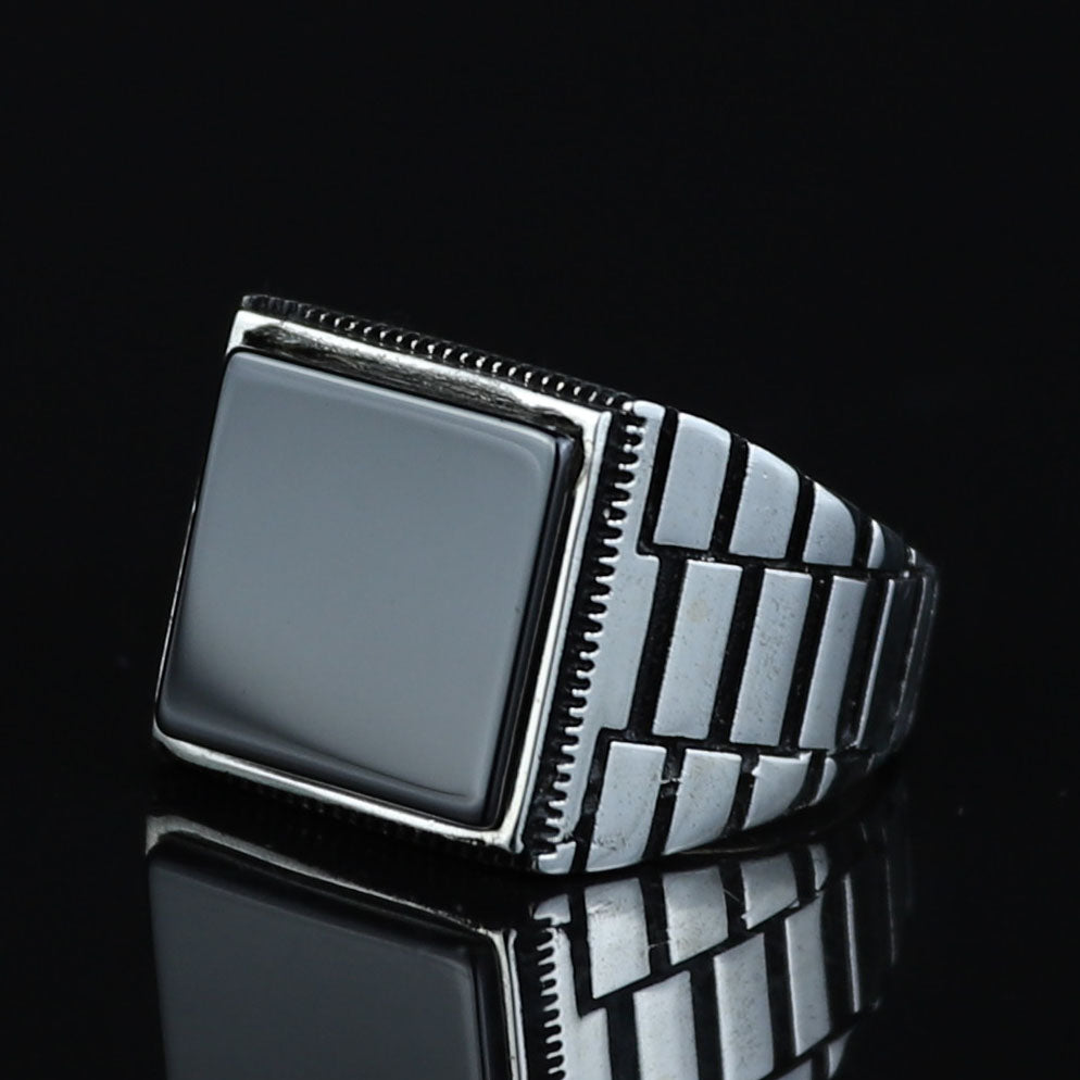 925 Sterling Silver Square Onyx Signet Ring for Men