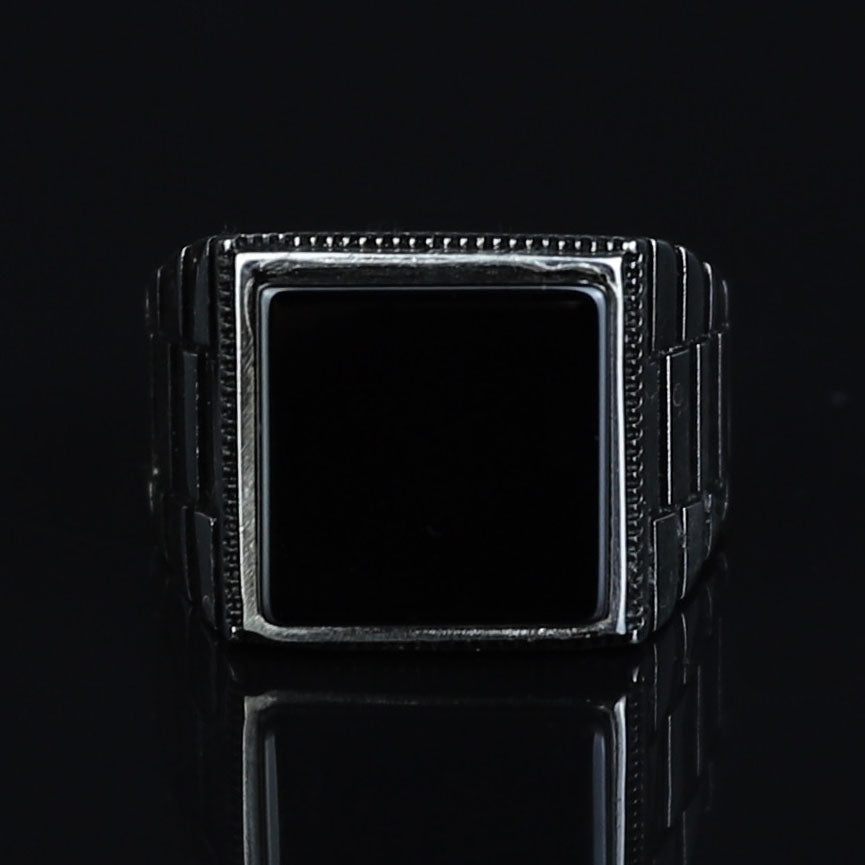 925 Sterling Silver Square Onyx Signet Ring for Men