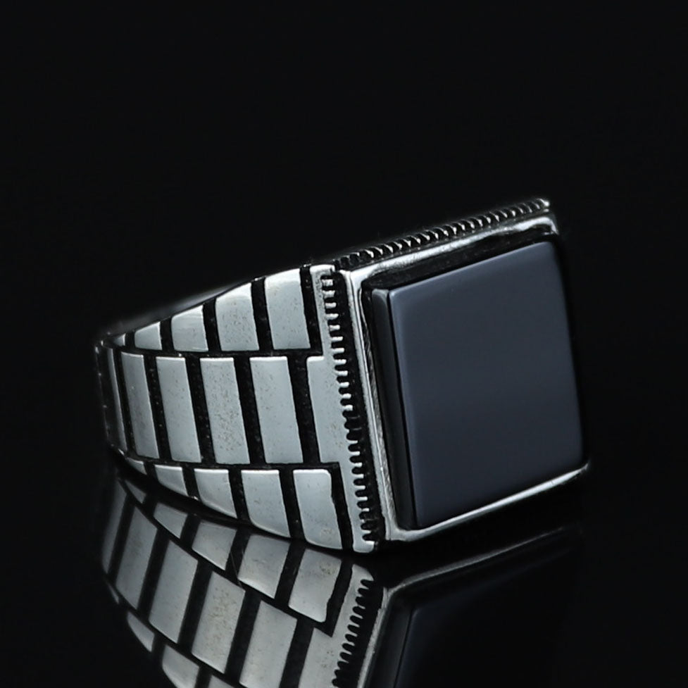 925 Sterling Silver Square Onyx Signet Ring for Men