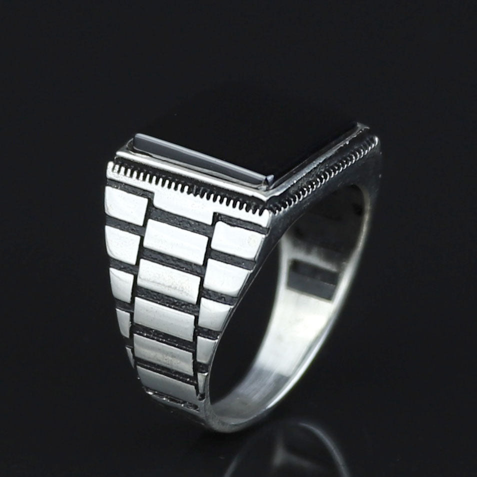 925 Sterling Silver Square Onyx Signet Ring for Men