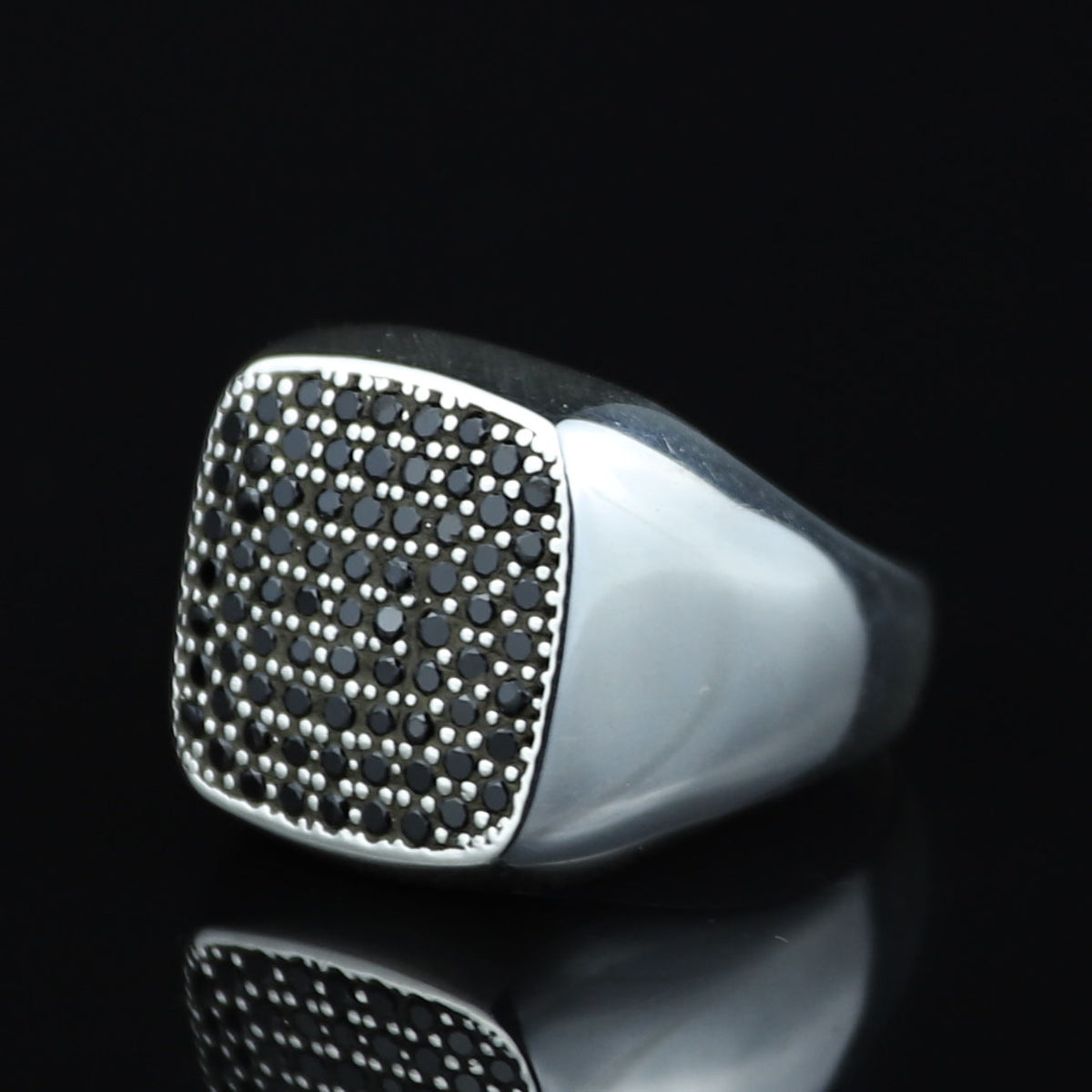 925 Sterling Silver Black CZ Square Signet Ring for Men