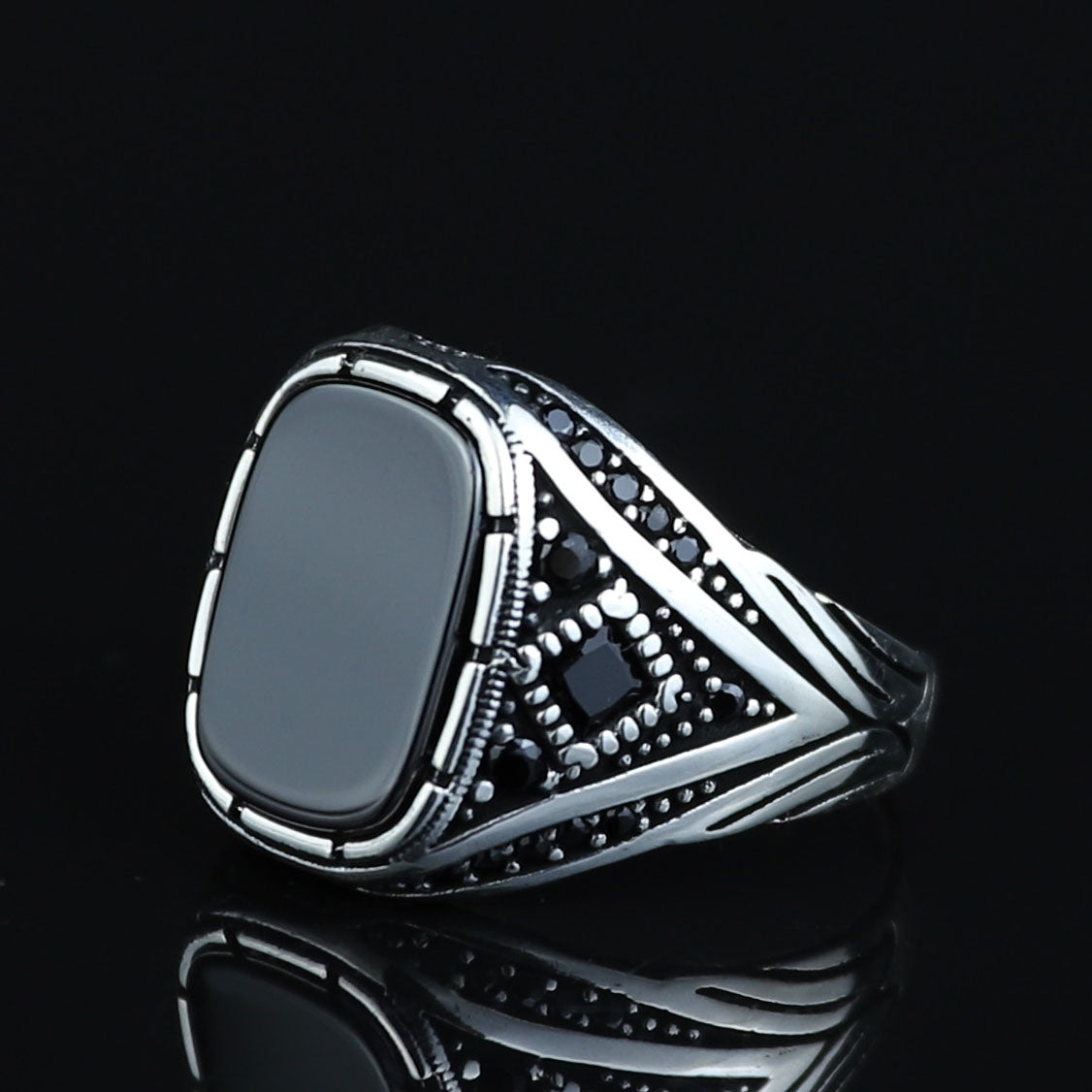 925 Sterling Silver Black Onyx Ring for Men