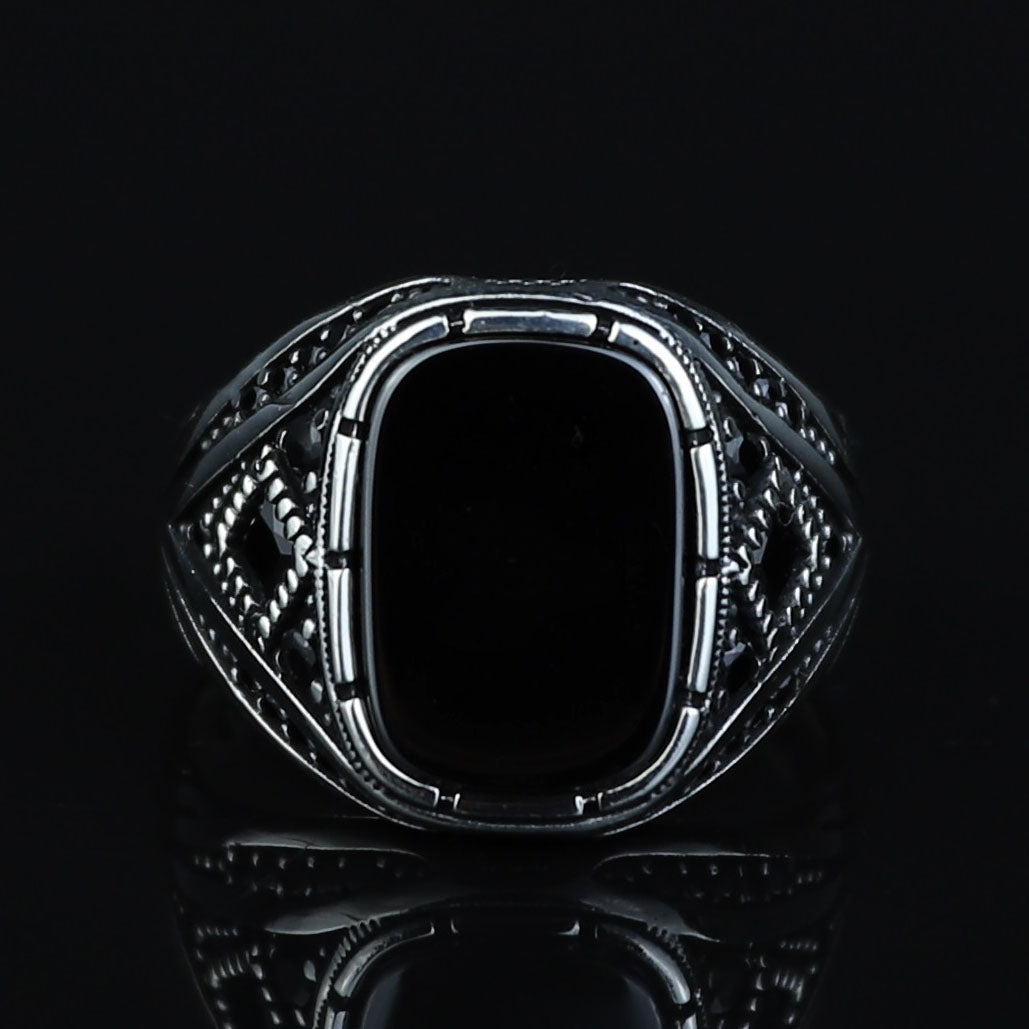 925 Sterling Silver Black Onyx Ring for Men