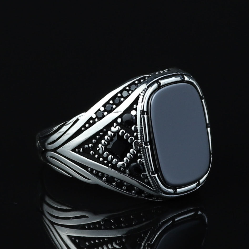 925 Sterling Silver Black Onyx Ring for Men