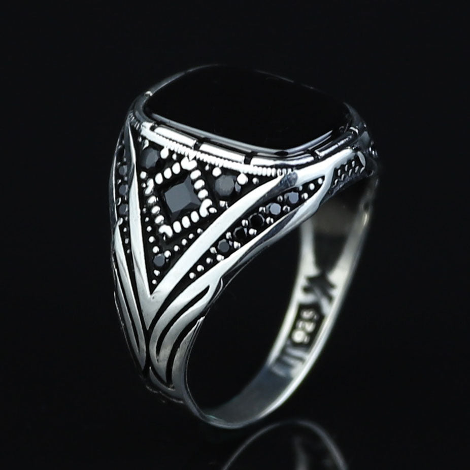 925 Sterling Silver Black Onyx Ring for Men