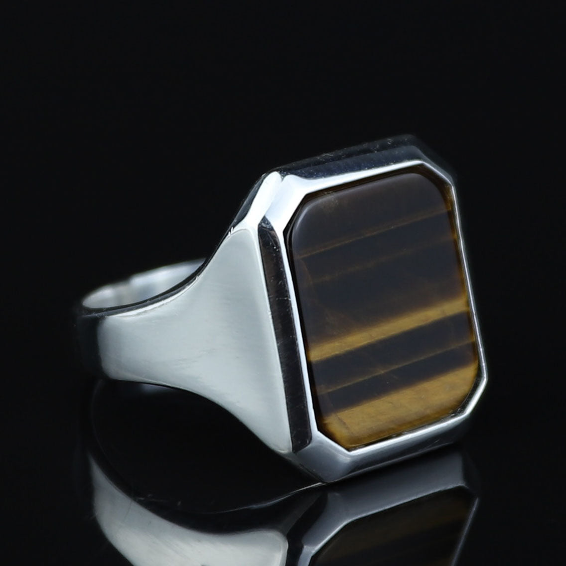 925 Sterling Silver Square Tiger Eye Signet Ring for Men
