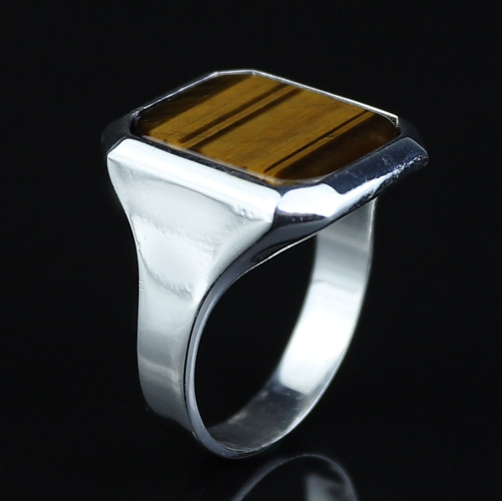 925 Sterling Silver Square Tiger Eye Signet Ring for Men