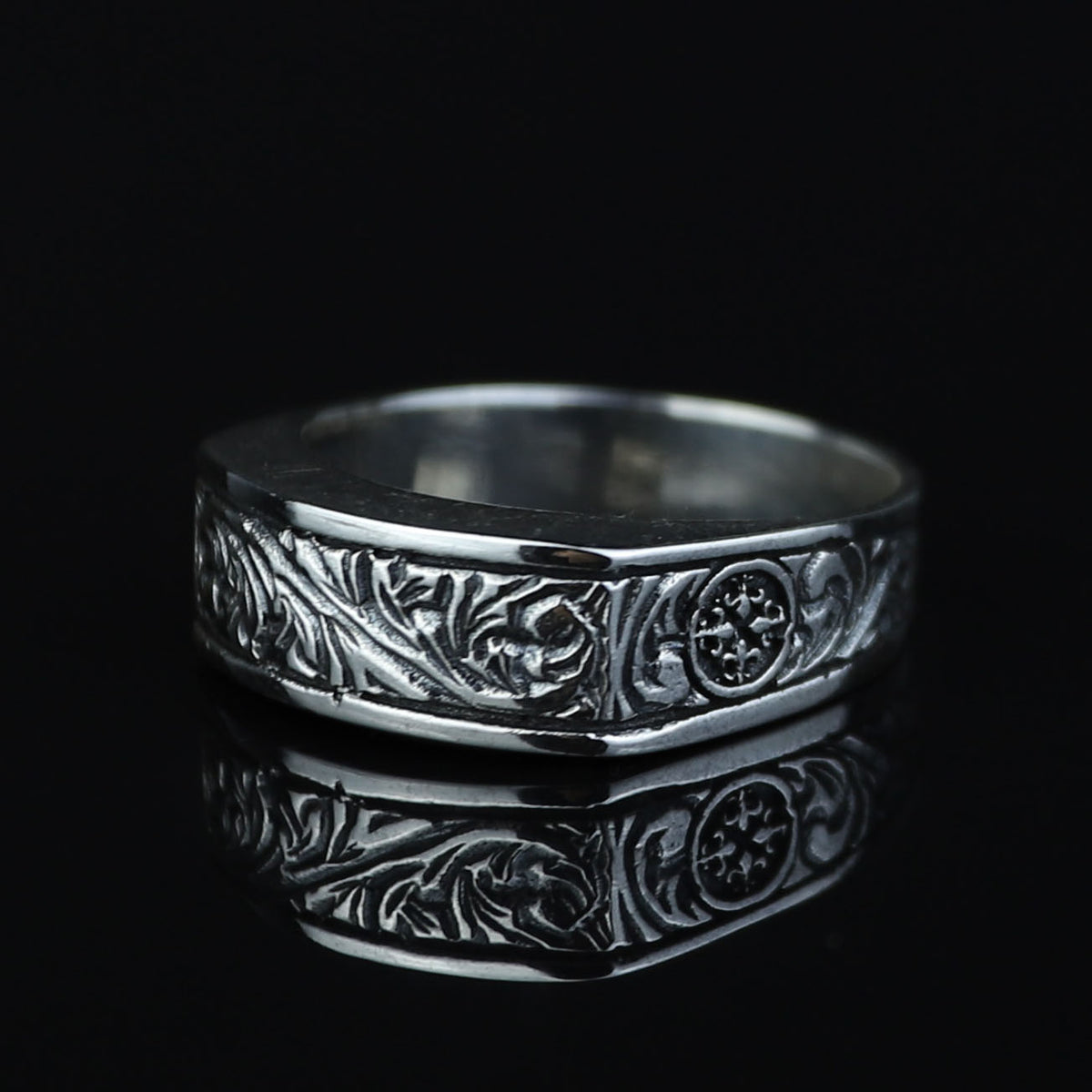 925 Sterling Silver Engraved Floral Band Ring