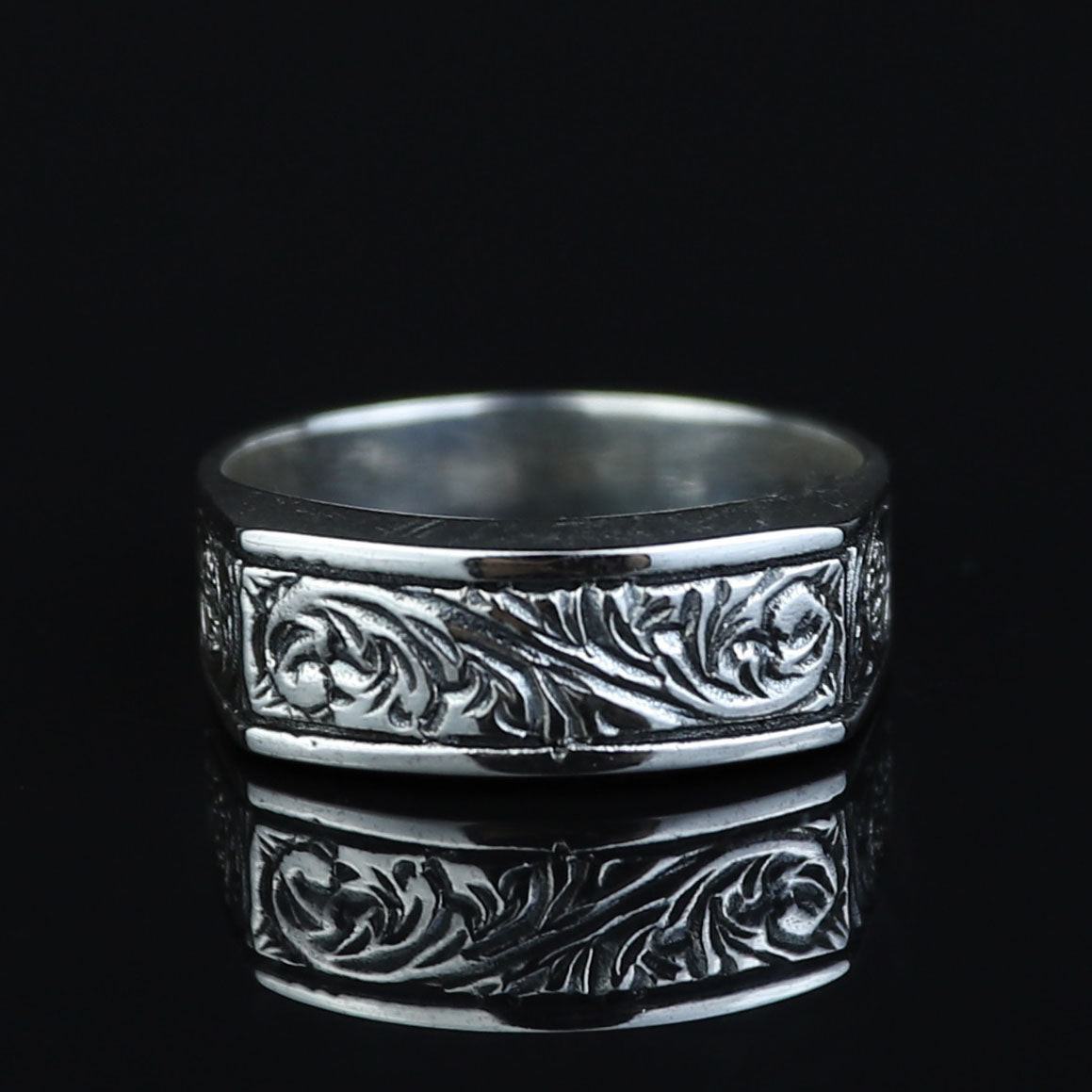 925 Sterling Silver Engraved Floral Band Ring