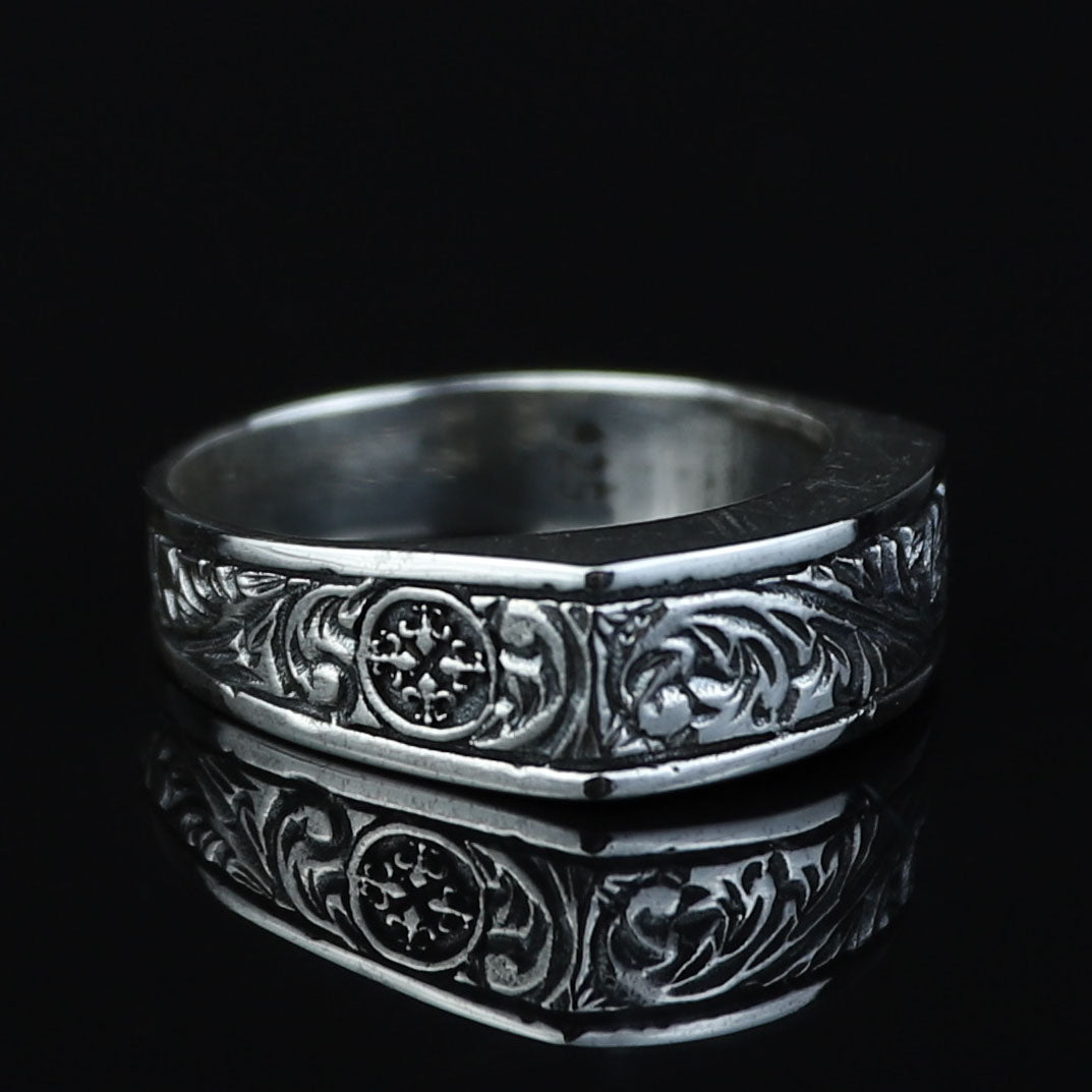 925 Sterling Silver Engraved Floral Band Ring