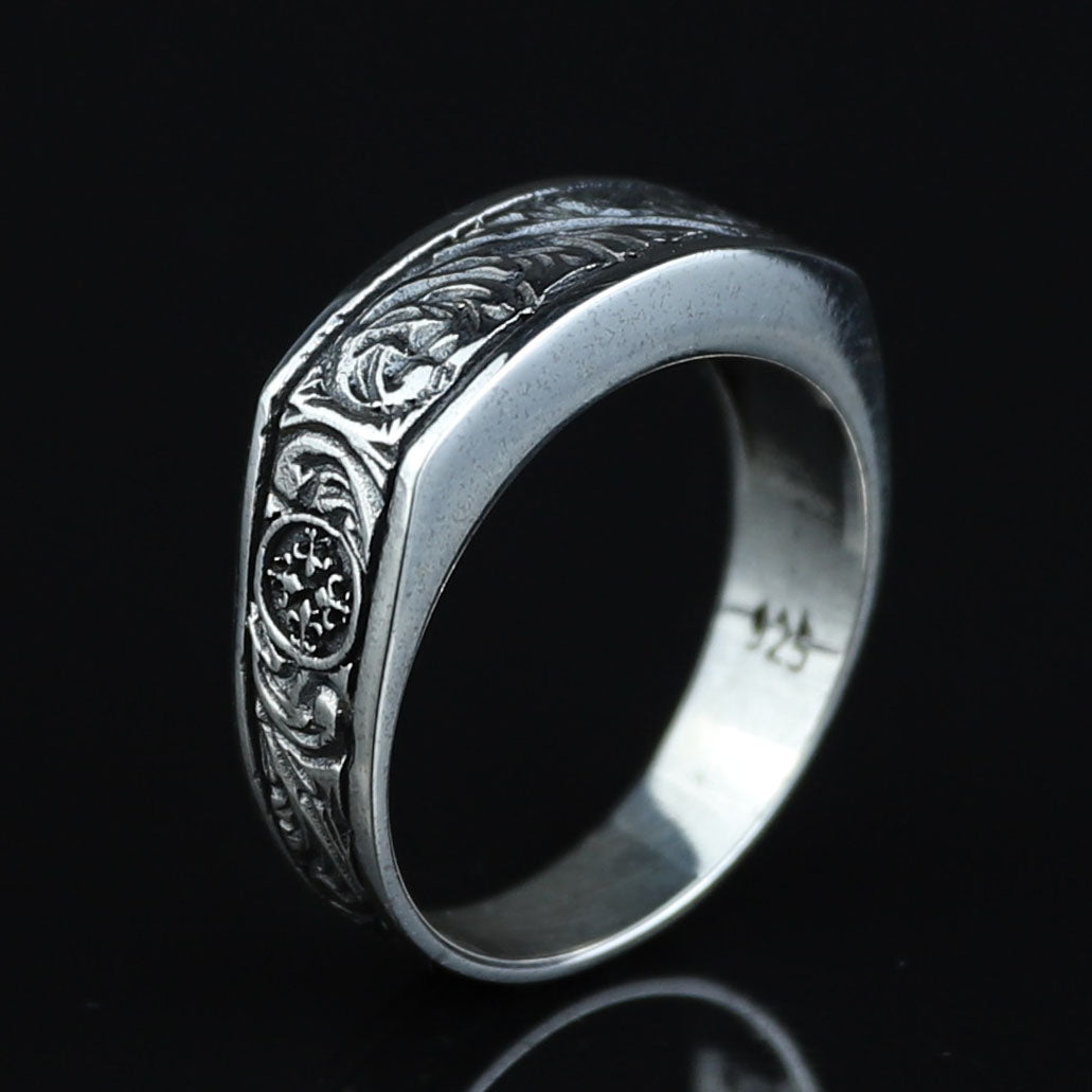 925 Sterling Silver Engraved Floral Band Ring