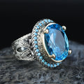 925 Sterling Silver Oval Aquamarine Ring for Men