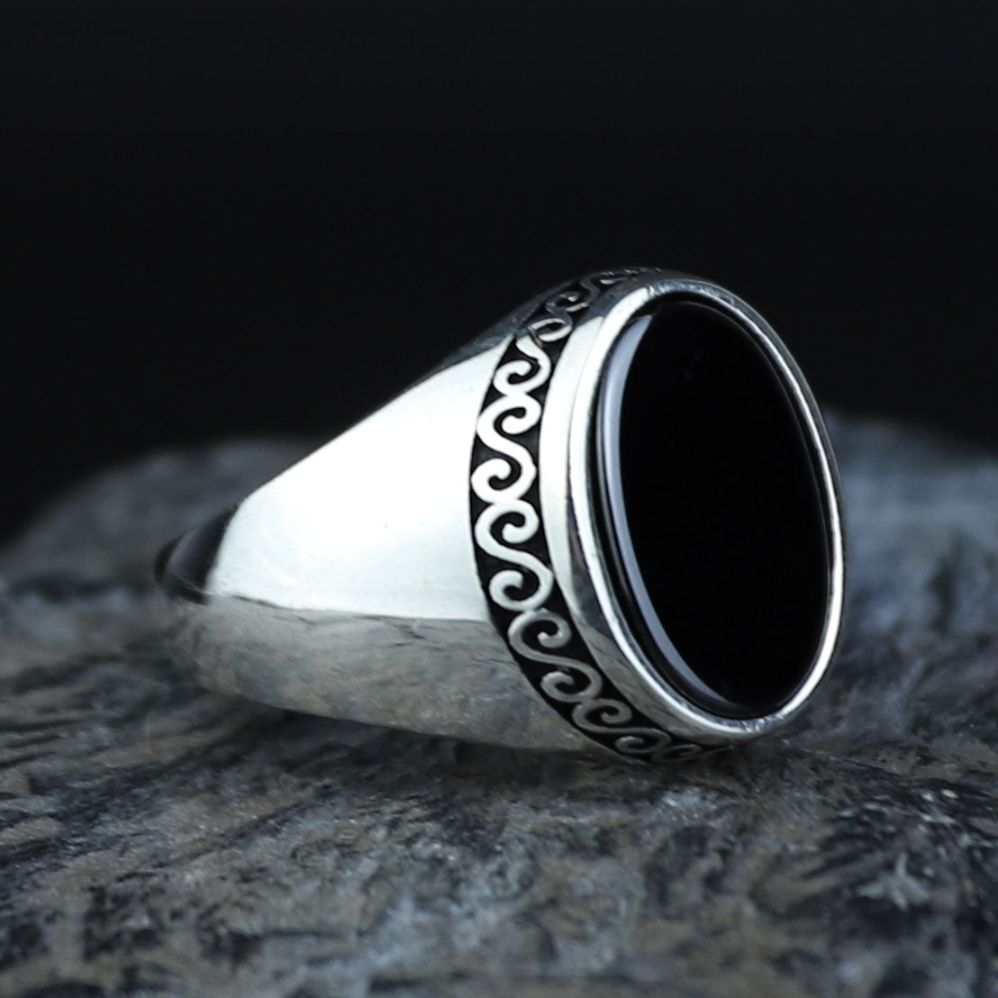 925 Sterling Silver Oval Black Onyx Signet Ring for Men