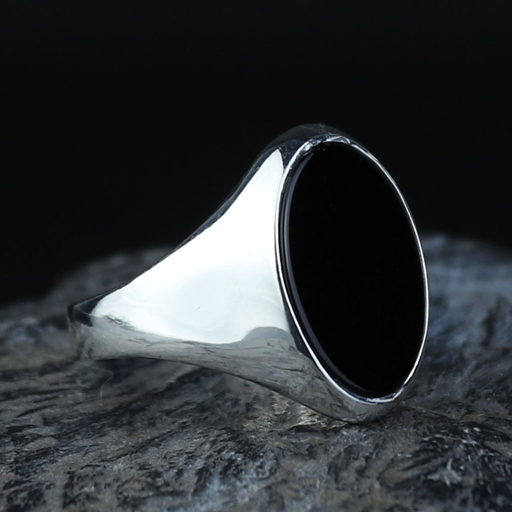 925 Sterling Silver Oval Onyx Signet Ring for Men