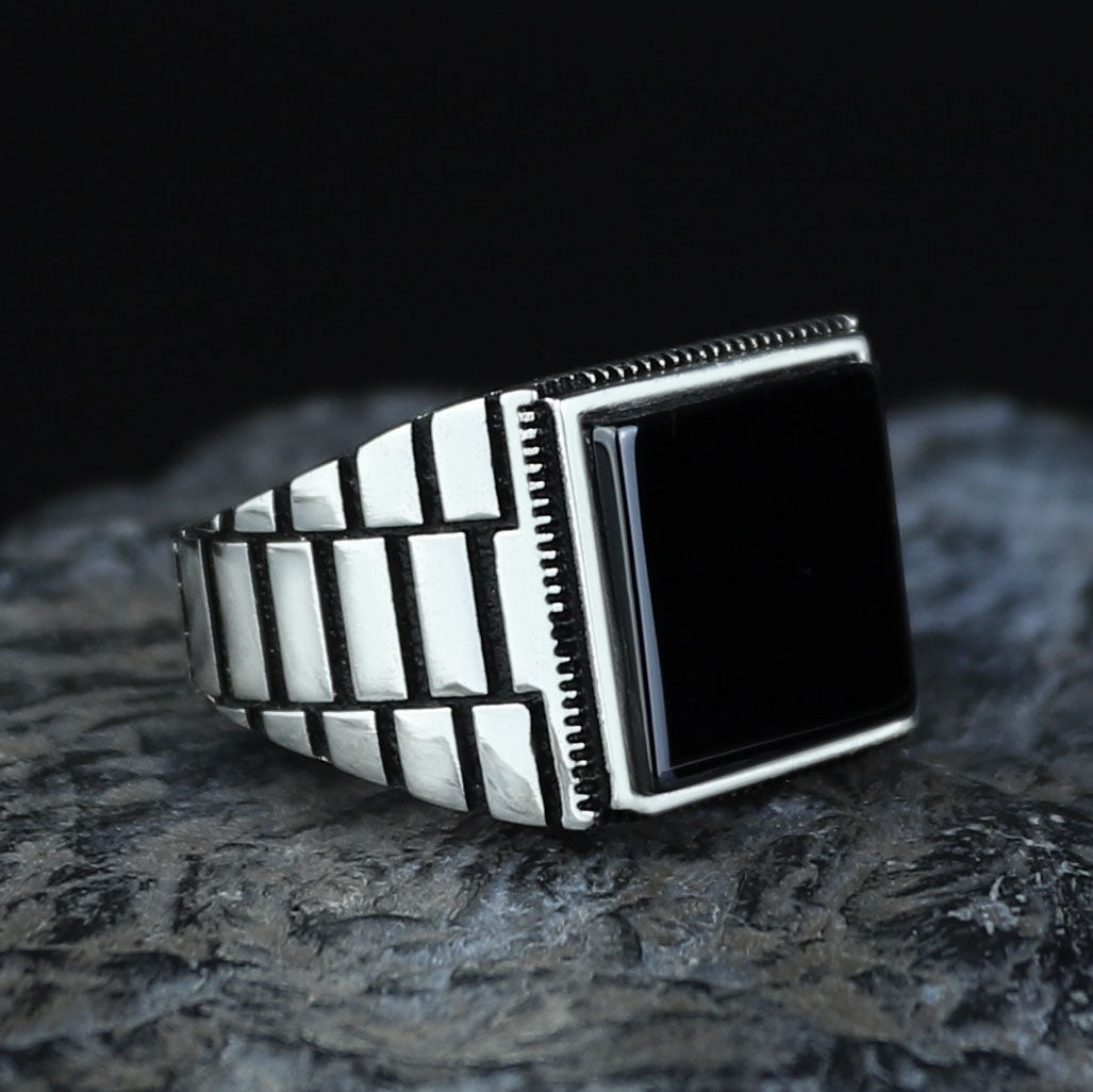 925 Sterling Silver Square Onyx Signet Ring for Men