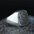 925 Sterling Silver Black CZ Square Signet Ring for Men