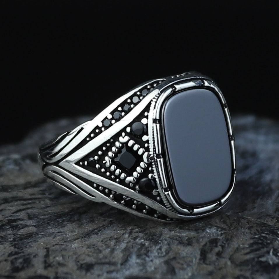 925 Sterling Silver Black Onyx Ring for Men