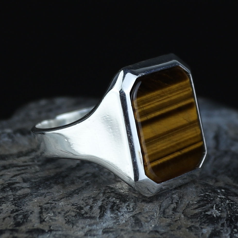 925 Sterling Silver Square Tiger Eye Signet Ring for Men