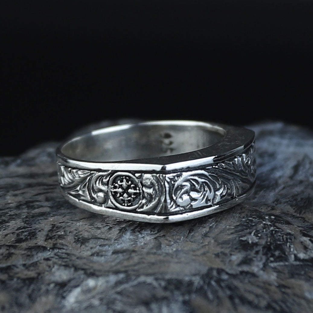 925 Sterling Silver Engraved Floral Band Ring