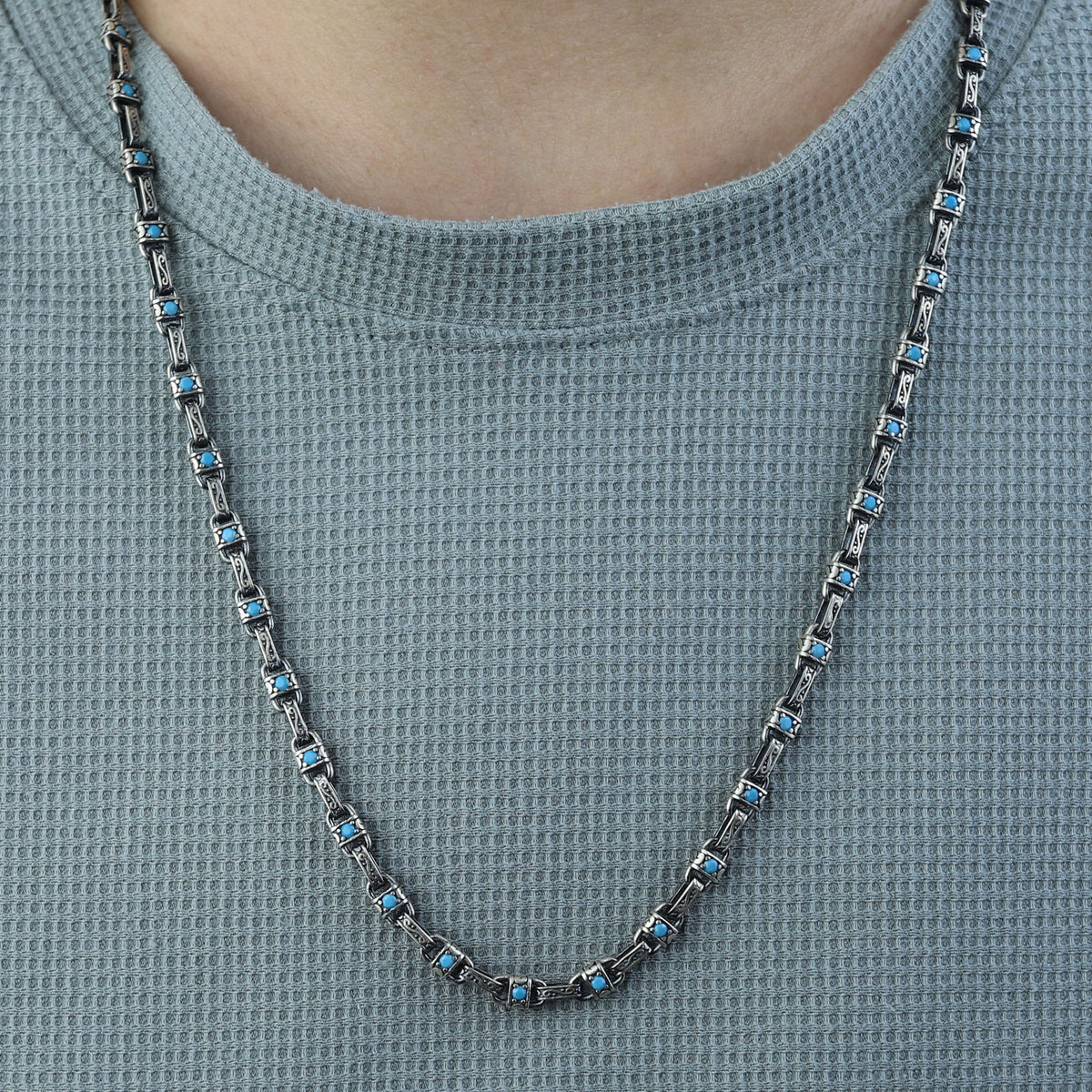 925 Silver Turquoise Stone Link Chain Necklace