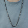 925 Sterling Silver Black Stone Engraved Vintage Chain Necklace