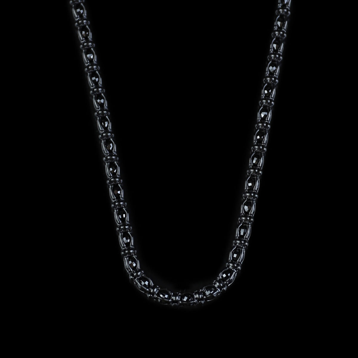 925 Sterling Silver Black Onyx Bead Chain Necklace for Men