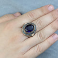 925 Sterling Silver Blue Sapphire Gemstone Men Ring, Turkish Handmade Engraved Men Sapphire Ring, 925K Sterling Silver