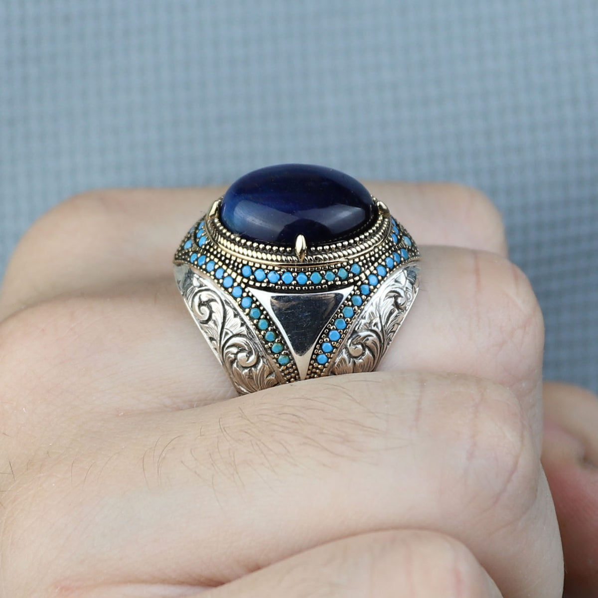 Silver Blue Tiger Eye Stone Ring, 925 Handmade Tiger Eye Gemstone Ring, Handmade Sterling Silver Ring