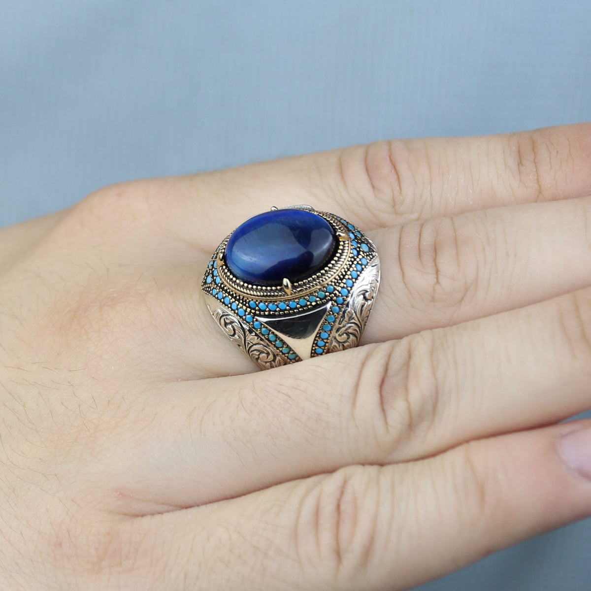 Silver Blue Tiger Eye Stone Ring, 925 Handmade Tiger Eye Gemstone Ring, Handmade Sterling Silver Ring