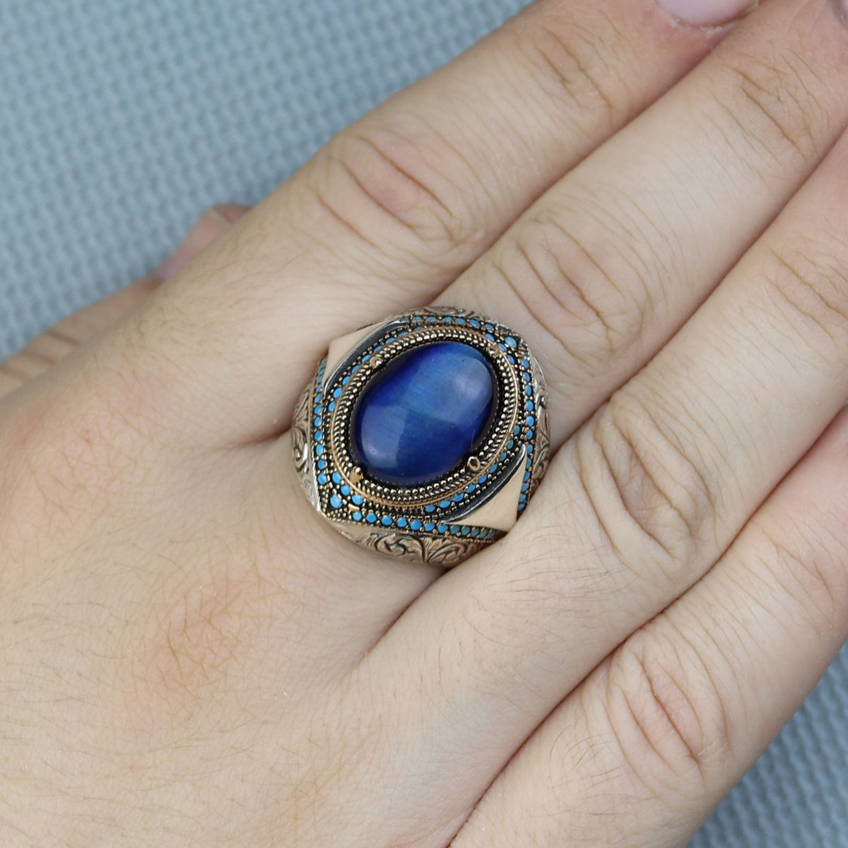 Silver Blue Tiger Eye Stone Ring, 925 Handmade Tiger Eye Gemstone Ring, Handmade Sterling Silver Ring