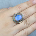 Men Natural Moonstone Ring, Engraved Man Raw Moonstone Ring, Rainbow Moonstone Ring, 925k Sterling Silver