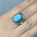 925 Sterling Silver Turquoise Ring, Men Turquoise Ring, Handcrafted Ottoman Men Ring, Vintage Men Handmade Ring